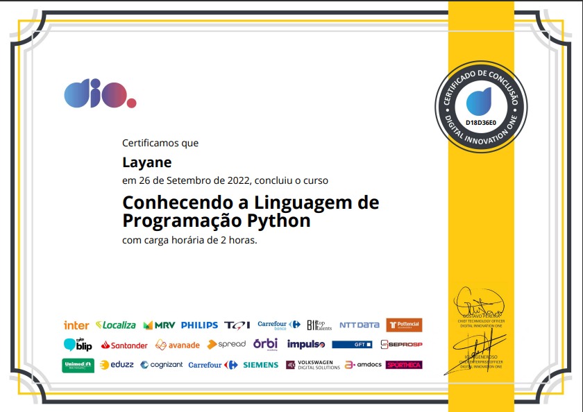 Foto ilustrativa do certificado